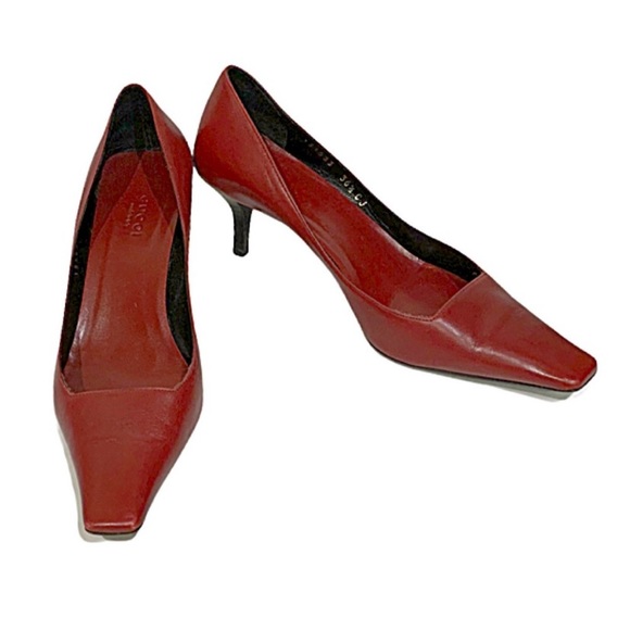 Gucci Shoes Pumps Authentic Heels Red Square Toe Shoes Size 36.5 - Picture 2 of 13